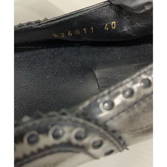 Authentic Gucci Black/Grey Brogue Leather Ballet Flats Size 40 - Picture 7 of 14